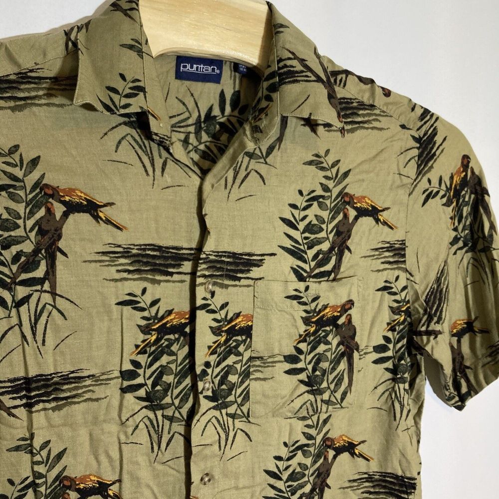 PURITAN Men's M Rayon Bird Short Sleeve Camp‎ Tropical Hawaiian Button Shirt